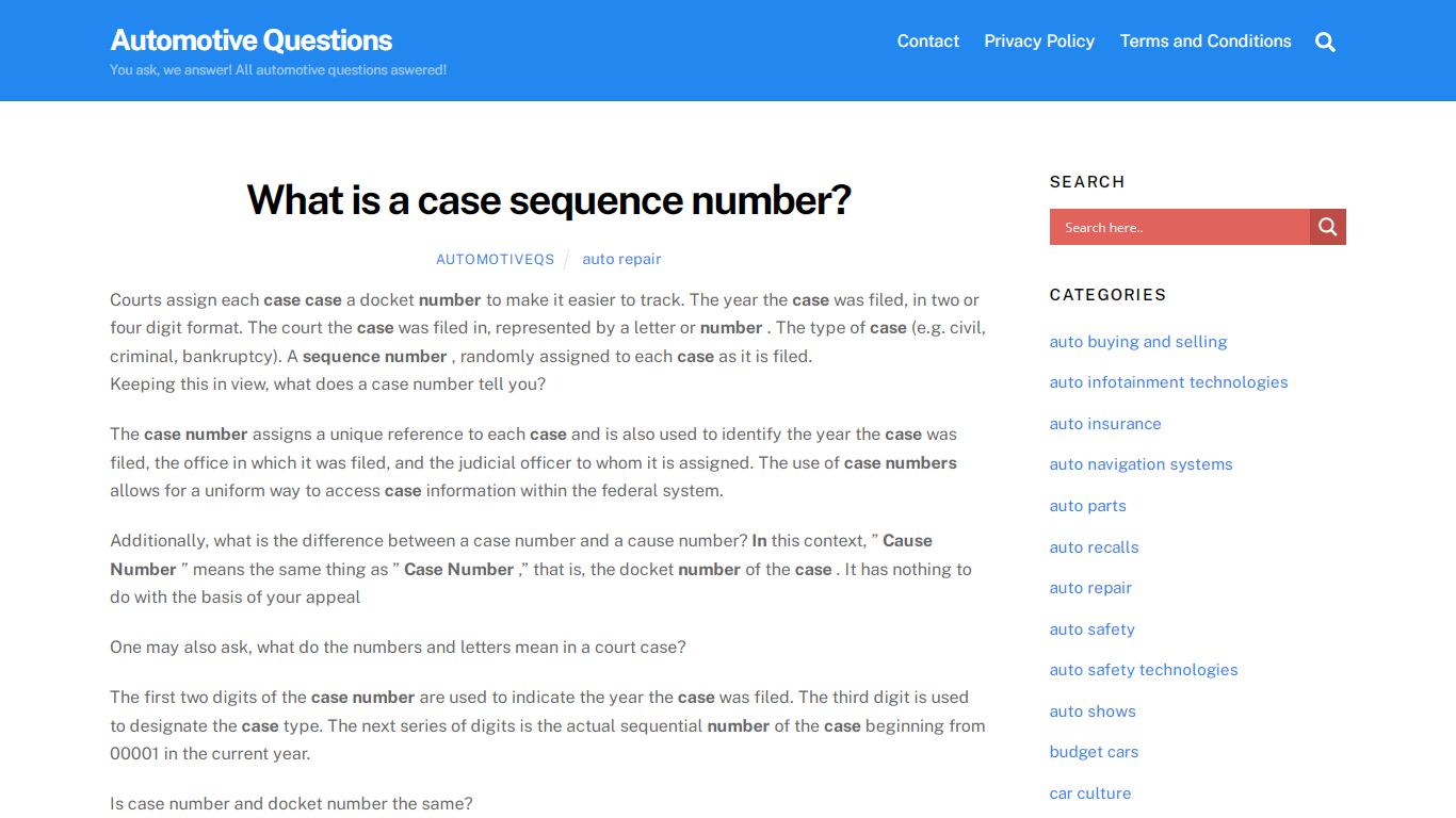 What is a case sequence number? - Automotive Questions